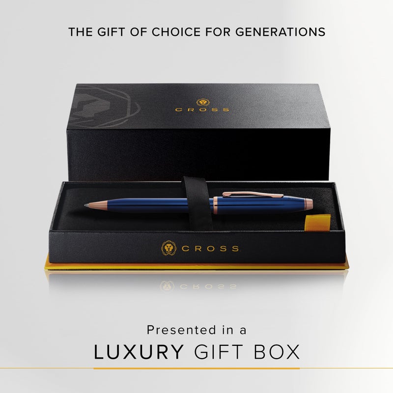 Cross Century II Refillable Ballpoint Pen Presented in a Luxury Gift Box - Medium Point, Black Ink, Translucent Cobalt Blue & Rose Gold - Image 5